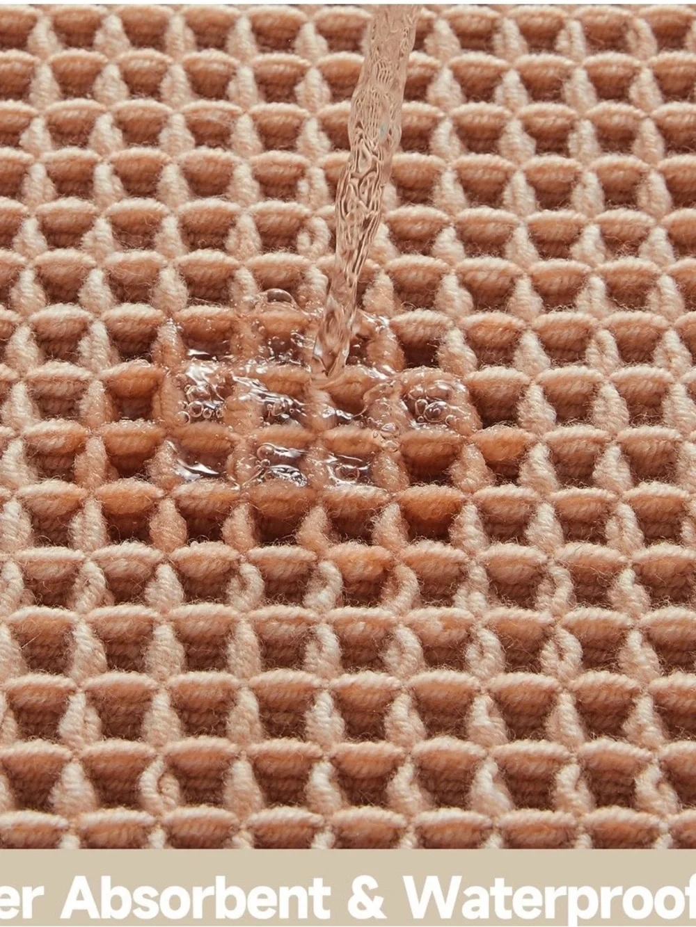 Plush Peach Waffle Bath Mat - Soft Absorbent Bathroom Rug